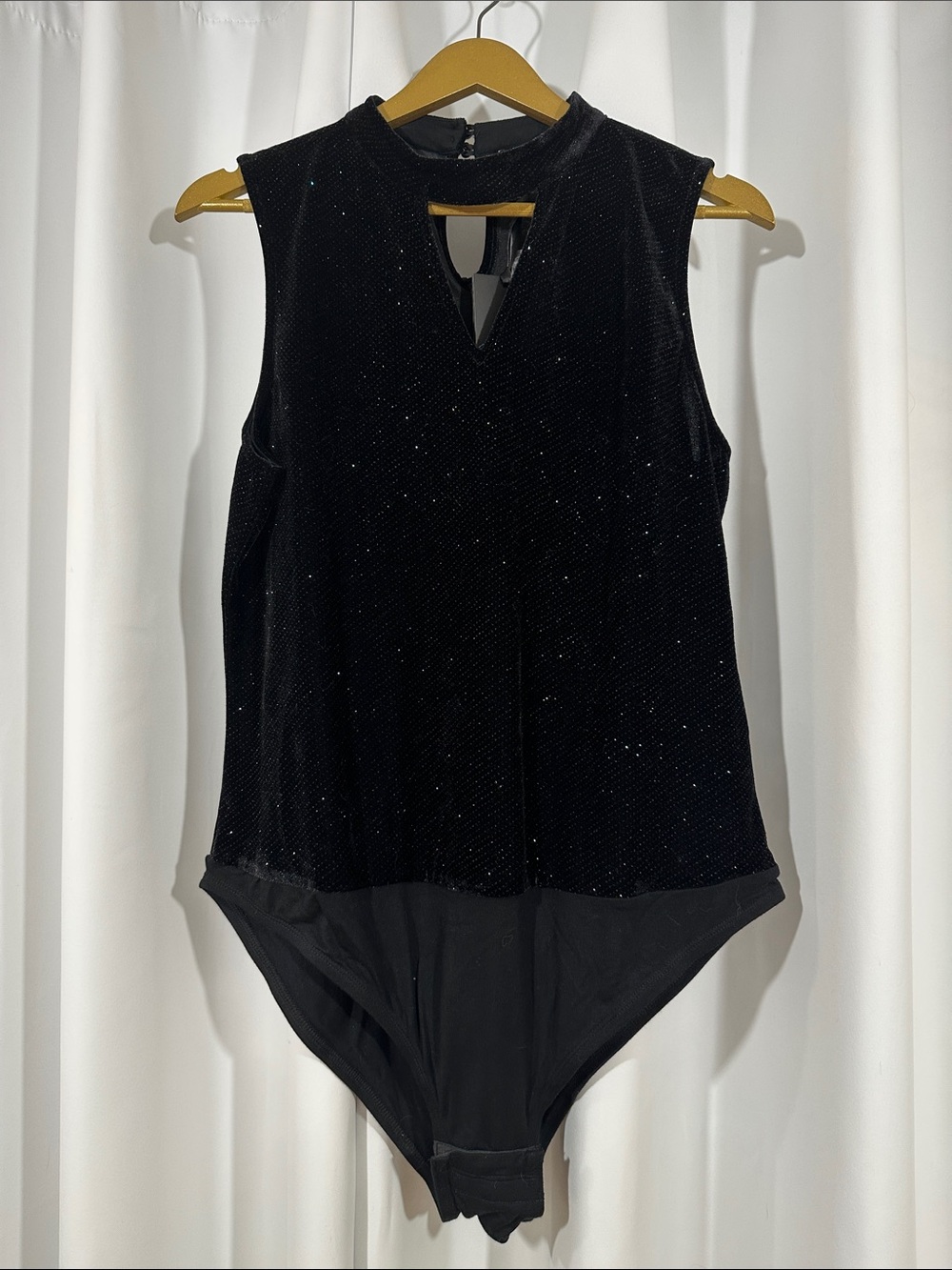 NWT MBLM by Tess Holliday Bodysuit Size 1X Black Velvet Sparkle Top